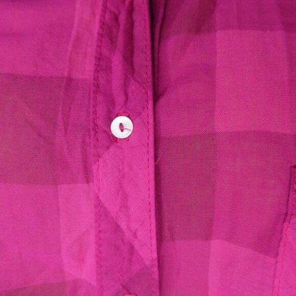 Splendid Long Sleeve Button Up Plaid Shirt Pink Medium 100% Cotton Lightweight - Picture 8 of 11